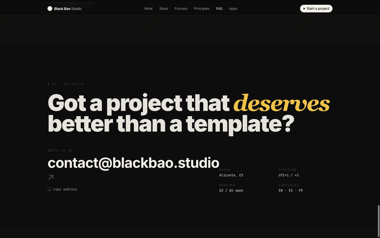 Black Bao Studio, contact